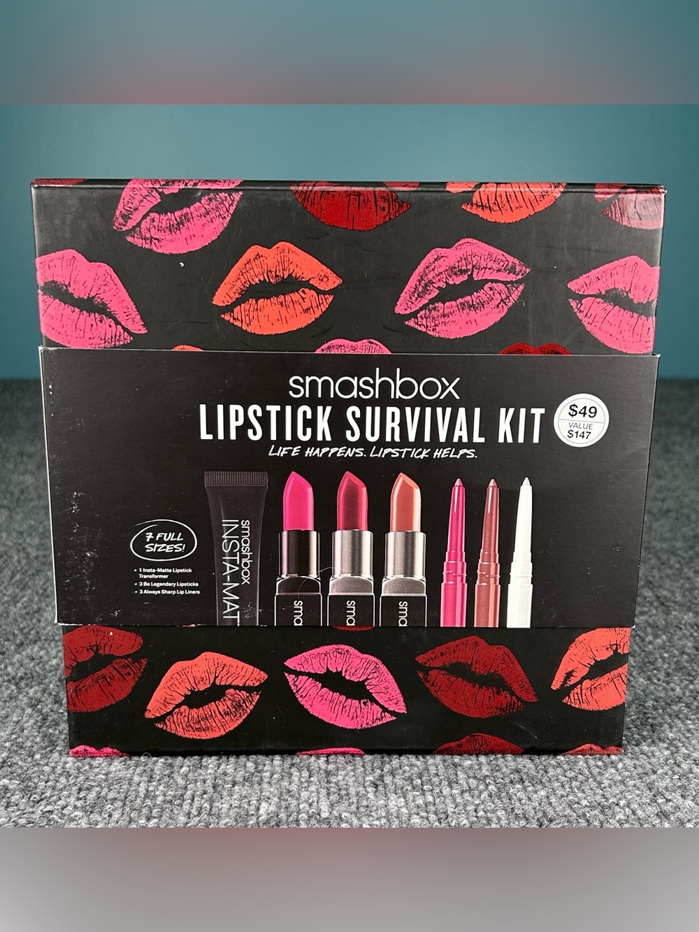 SMASHBOX Lipstick Survival 7 Full Sz Pc LIMITED ED Collectible Liner Pink Red